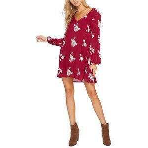 Free People Emma Swing Burgundy Embroidered Dress Long Sleeve Size Large
